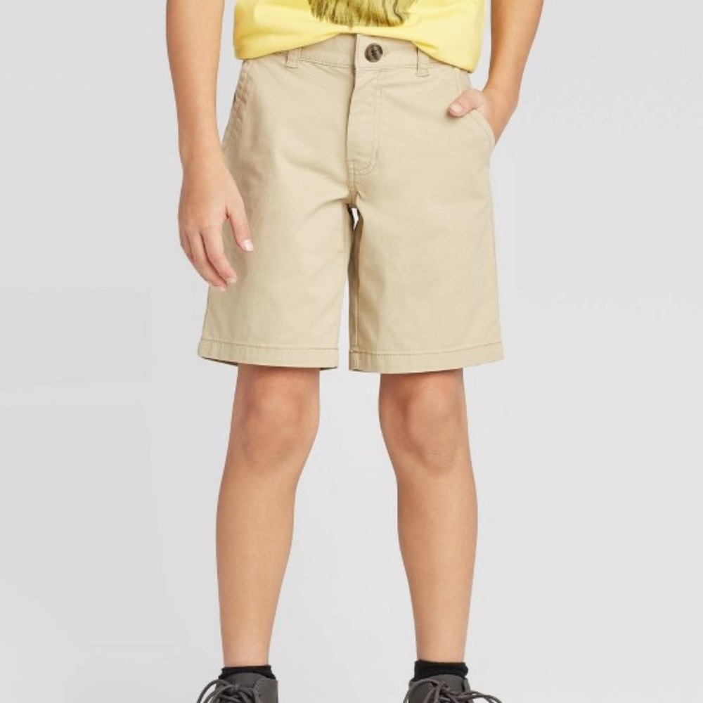 NWT Boys’ Stretch Flat Front Chino Shorts - Cat and Jack - Light Khaki